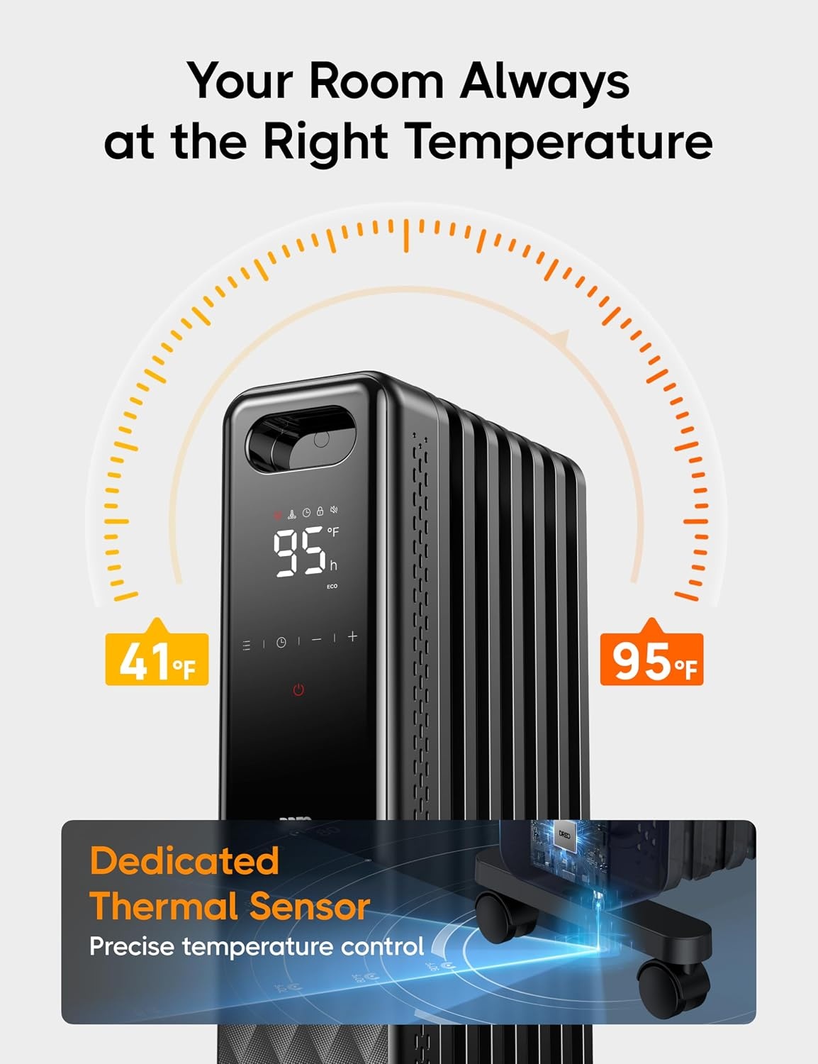 image:imageDREO Oil Filled Radiator Electric Radiant Heaters for indoor use Large Room with Remote Control Child Lock 4 Modes Overheat amp TipOver Protection 24h Timer Digital Thermostat Quiet 1500WBlack