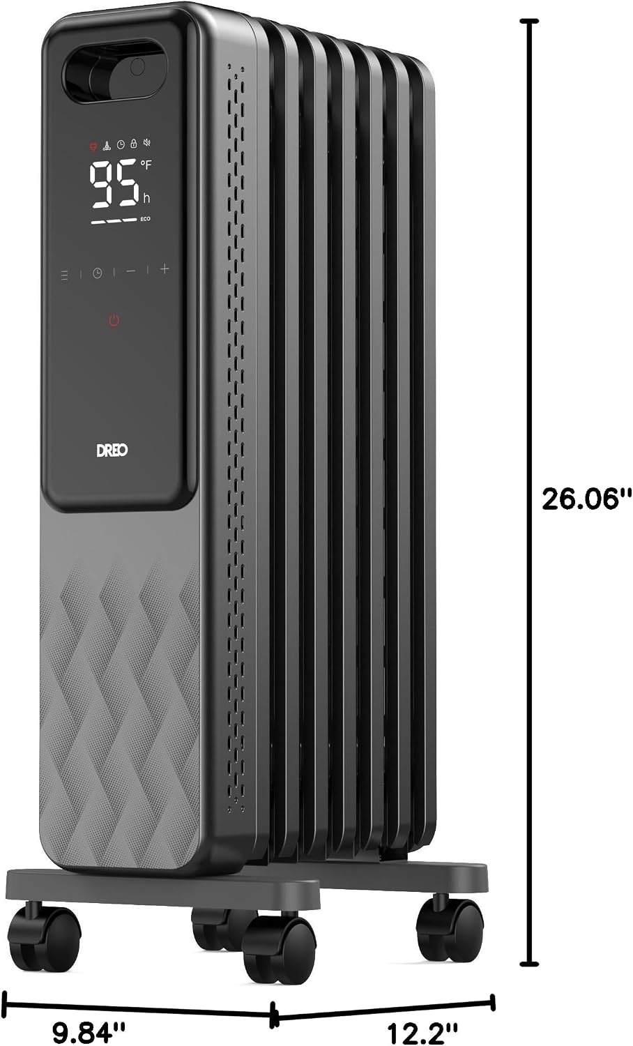 image:imageDREO Oil Filled Radiator Electric Radiant Heaters for indoor use Large Room with Remote Control Child Lock 4 Modes Overheat amp TipOver Protection 24h Timer Digital Thermostat Quiet 1500WSpace Grey