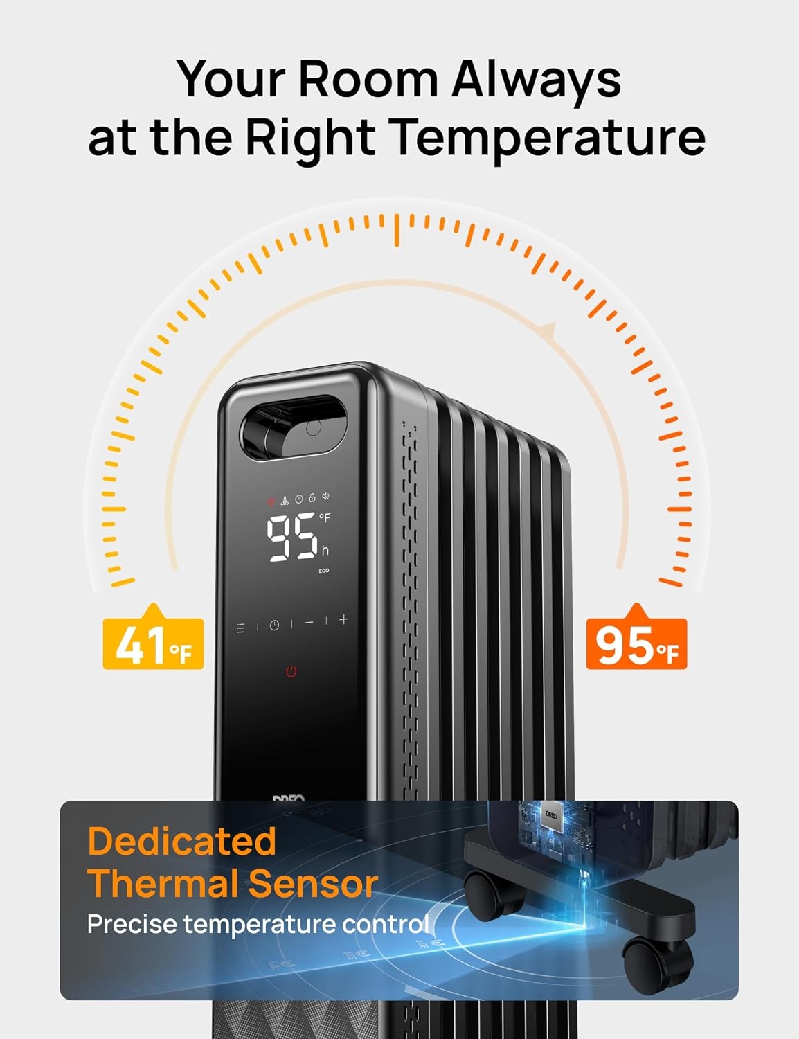image:imageDREO Oil Filled Radiator Electric Radiant Heaters for indoor use Large Room with Remote Control Child Lock 4 Modes Overheat amp TipOver Protection 24h Timer Digital Thermostat Quiet 1500WSpace Grey