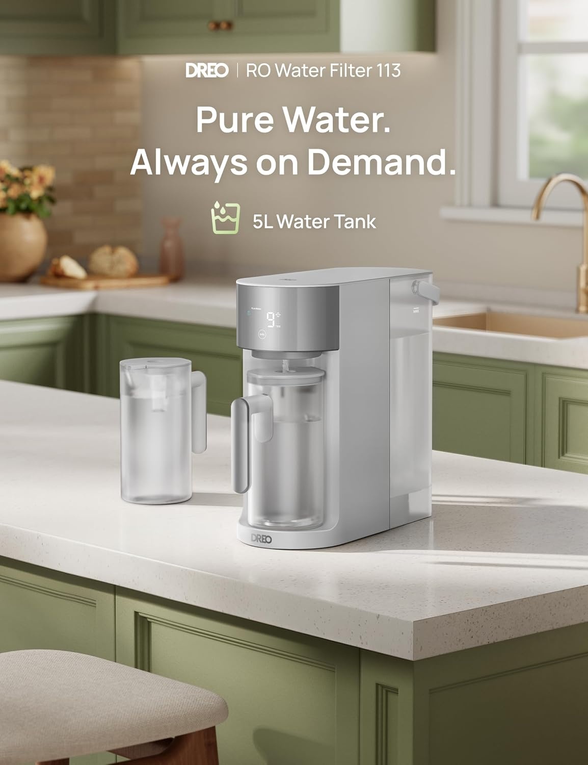 image:imageDREO Reverse Osmosis Water Filter Countertop RO Filtration System 31 Pure to Drain TDS amp Filter Life amp Autofill Pitcher InstallationFree SelfCleaning Water Purifier RO Water Filter 112 3LGray