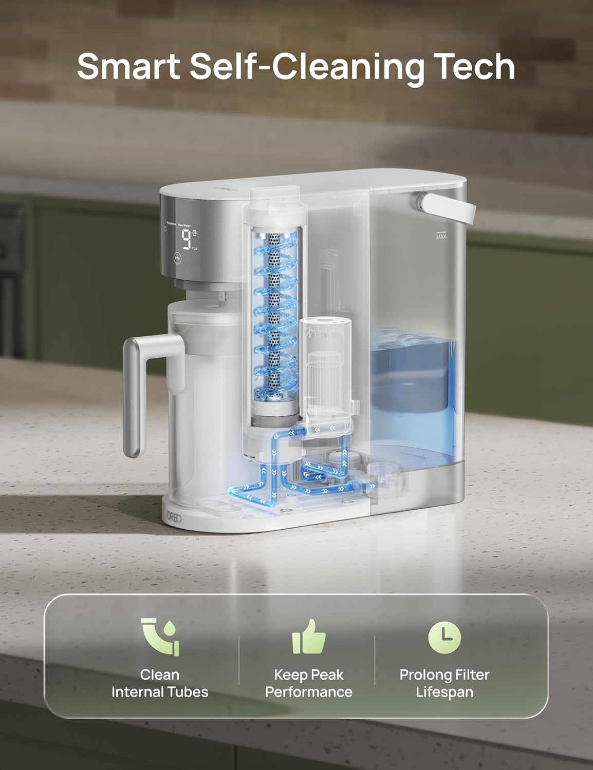 image:imageDREO Reverse Osmosis Water Filter Countertop RO Filtration System 31 Pure to Drain TDS amp Filter Life amp Autofill Pitcher InstallationFree SelfCleaning Water Purifier RO Water Filter 112 3LWhite