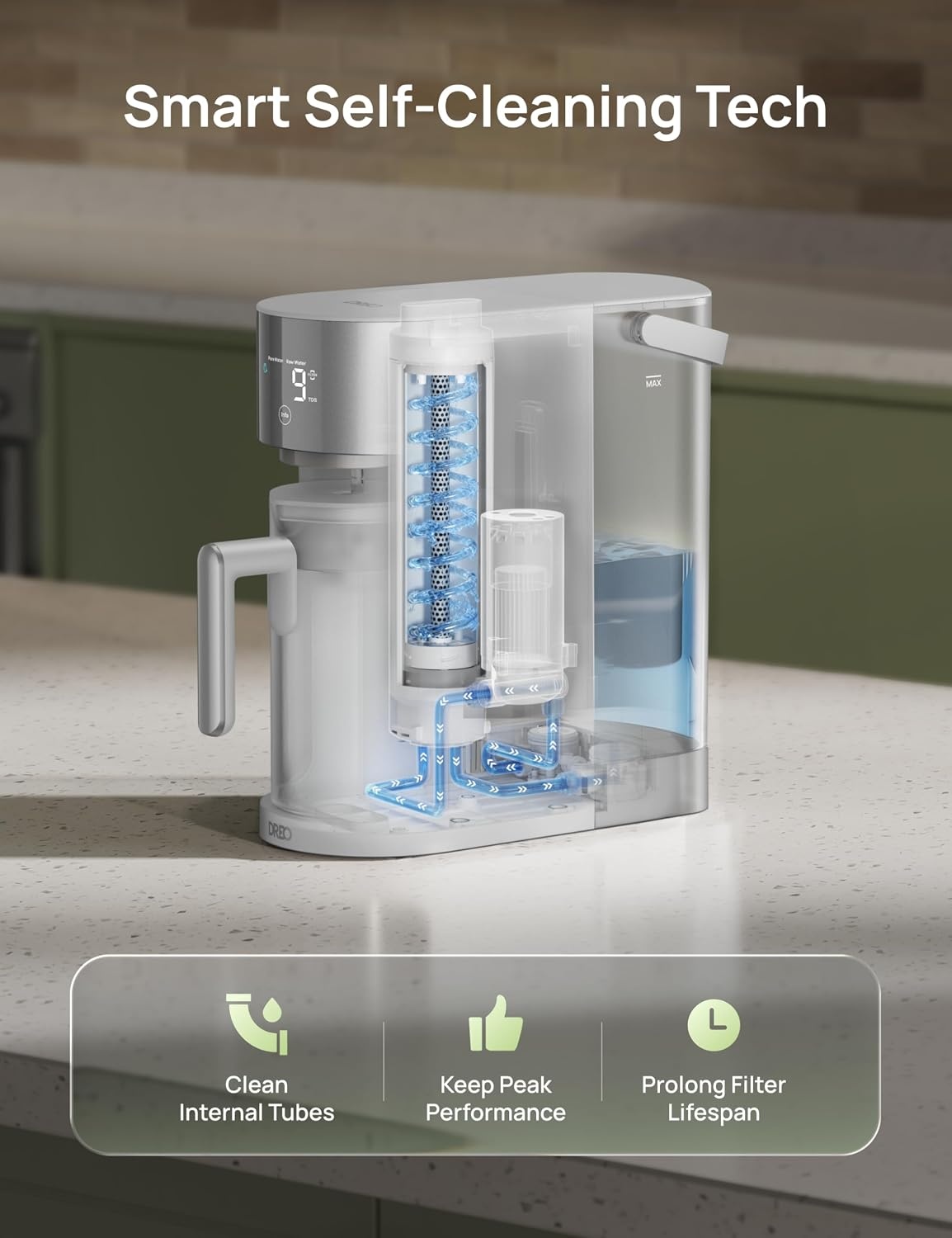 image:imageDREO Reverse Osmosis Water Filter Countertop RO Filtration System 31 Pure to Drain TDS amp Filter Life amp Autofill Pitcher InstallationFree SelfCleaning Water Purifier RO Water Filter 112 3LGray