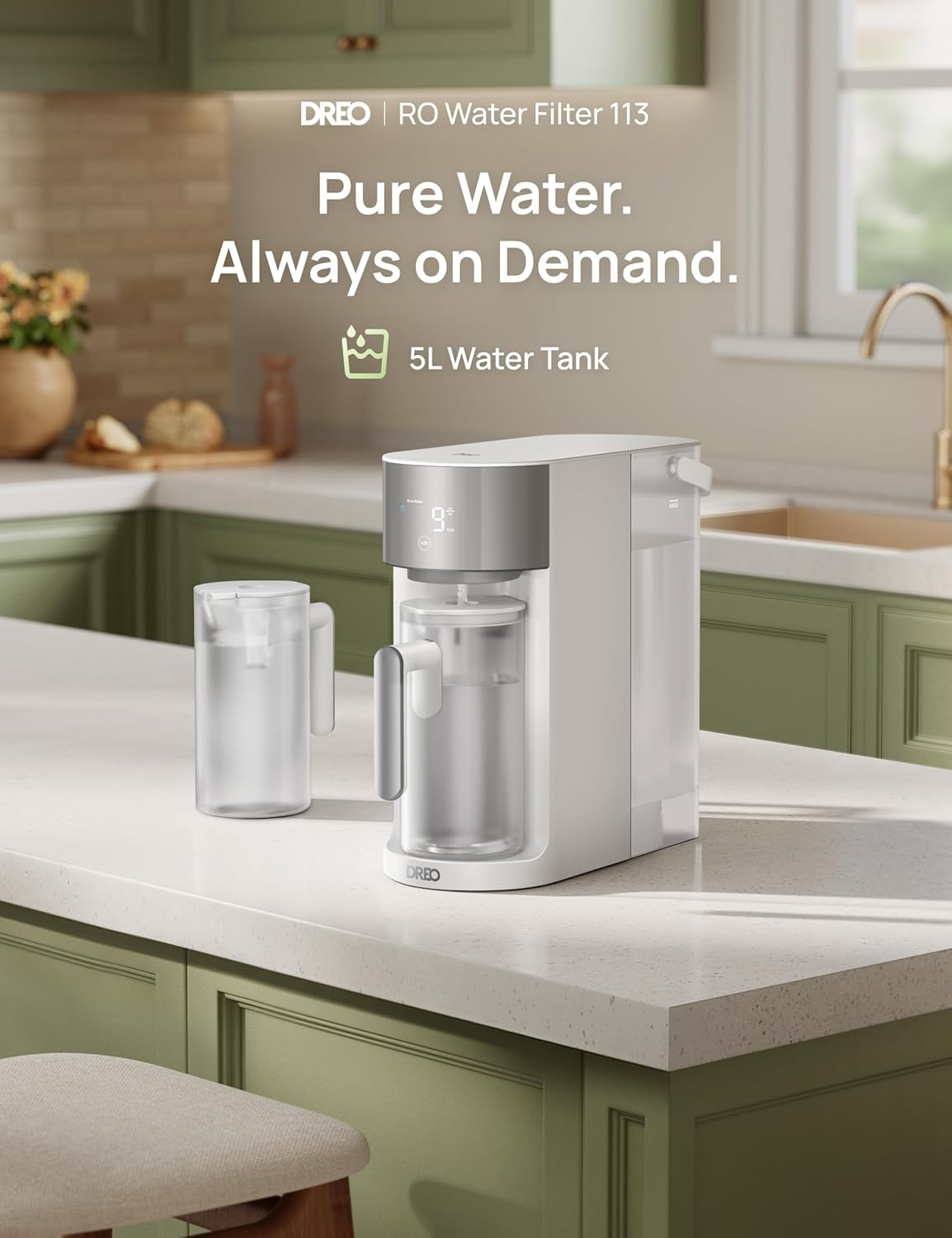 image:imageDREO Reverse Osmosis Water Filter Countertop RO Filtration System 31 Pure to Drain TDS amp Filter Life amp Autofill Pitcher InstallationFree SelfCleaning Water Purifier RO Water Filter 112 3LWhite
