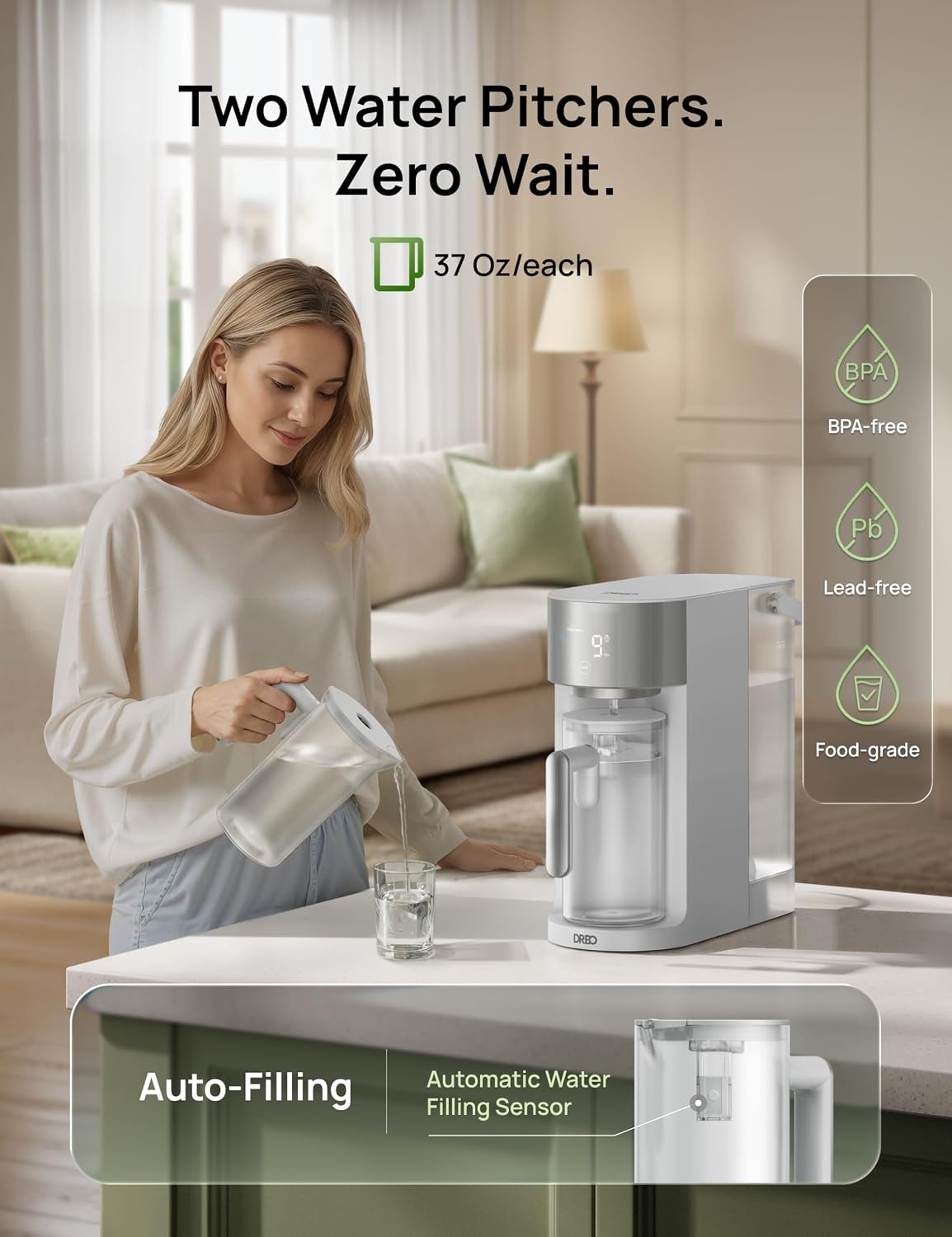 image:imageDREO Reverse Osmosis Water Filter Countertop RO Filtration System 31 Pure to Drain TDS amp Filter Life amp Autofill Pitcher InstallationFree SelfCleaning Water Purifier RO Water Filter 112 3LGray