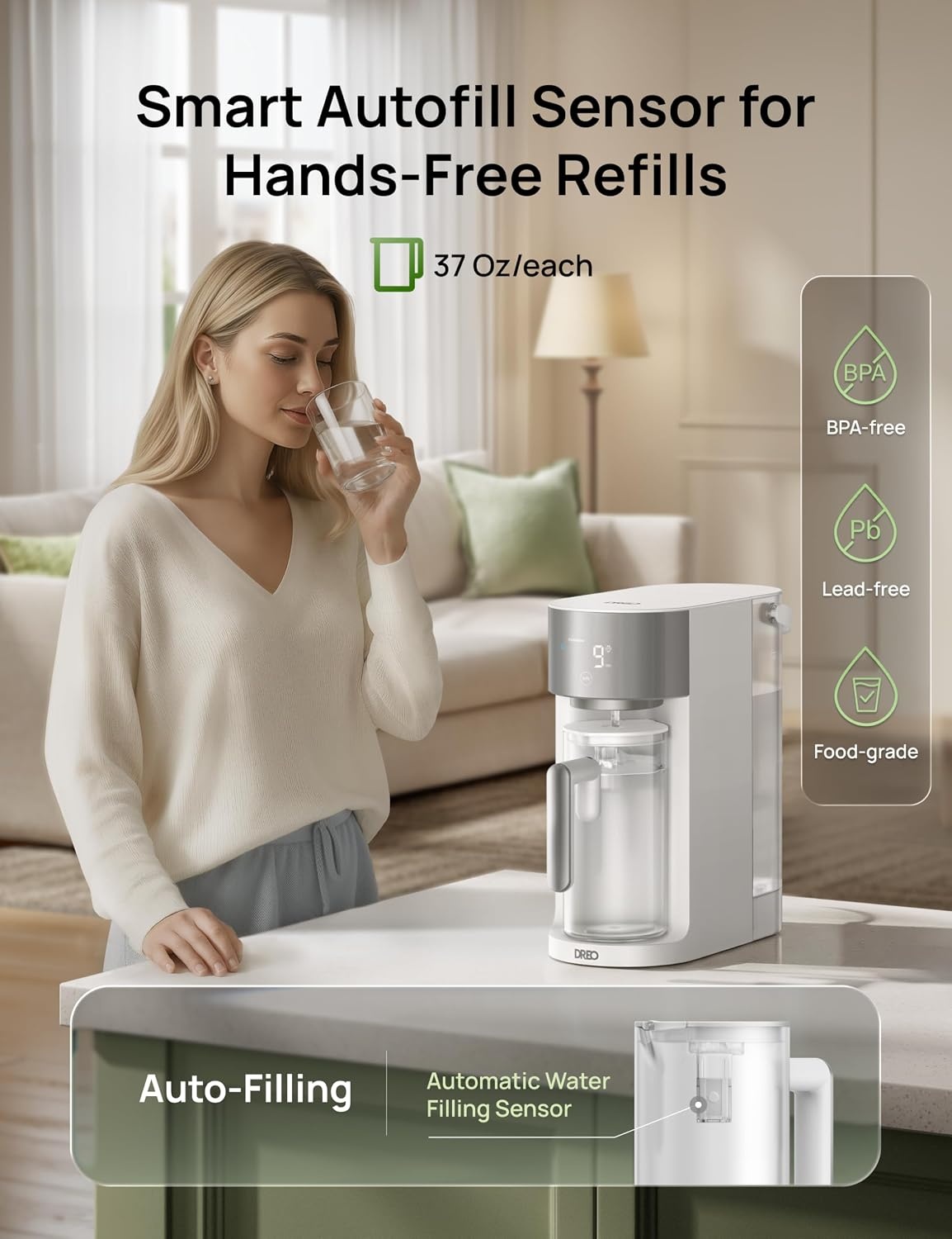 image:imageDREO Reverse Osmosis Water Filter Countertop RO Filtration System 31 Pure to Drain TDS amp Filter Life amp Autofill Pitcher InstallationFree SelfCleaning Water Purifier RO Water Filter 112 3LWhite
