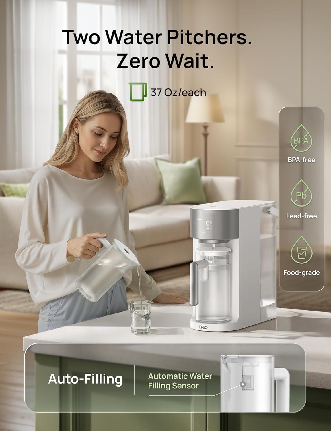 image:imageDREO Reverse Osmosis Water Filter Countertop RO Filtration System 31 Pure to Drain TDS amp Filter Life amp Autofill Pitcher InstallationFree SelfCleaning Water Purifier RO Water Filter 112 3LWhite