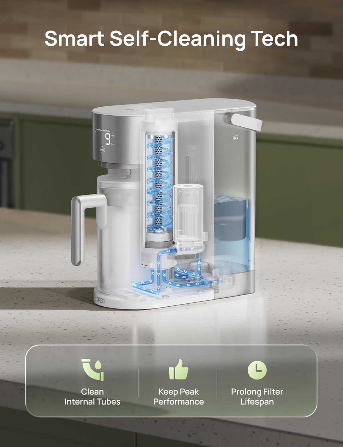 image:imageDREO Reverse Osmosis Water Filter Countertop RO Filtration System 31 Pure to Drain TDS amp Filter Life amp Autofill Pitcher InstallationFree SelfCleaning Water Purifier RO Water Filter 112 3LWhite