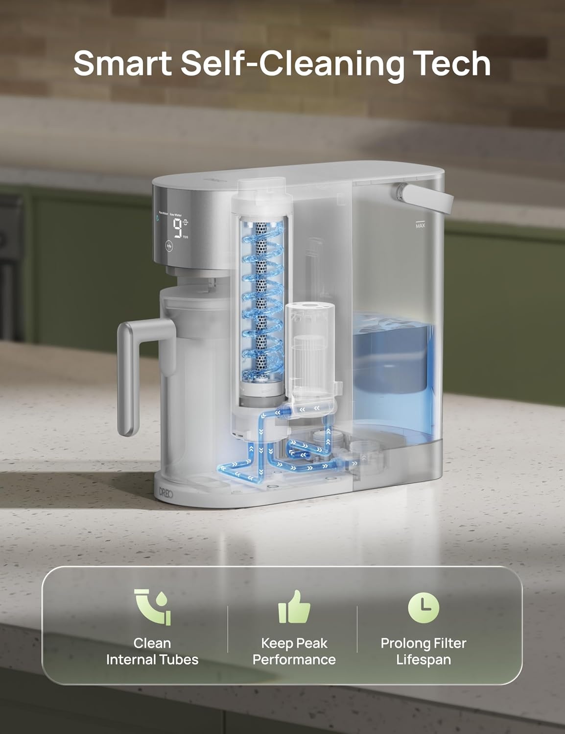 image:imageDREO Reverse Osmosis Water Filter Countertop RO Filtration System 31 Pure to Drain TDS amp Filter Life amp Autofill Pitcher InstallationFree SelfCleaning Water Purifier RO Water Filter 112 3LGray