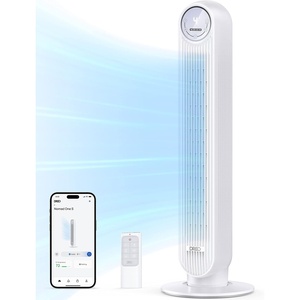 image:imageDREO Tower Fan for Bedroom 28fts Velocity 20dB Ultra Quiet 8 Speeds  2026 Upgraded DC Motor 90 Oscillating 4 Modes Standing Fan Bladeless Fan for Indoors Floor Fans with Remote BlackPearl White