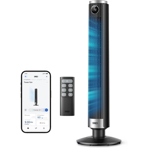 image:imageDREO Smart Tower Fan for Bedroom 4045 Adjustable Height 20dB Quiet Fan  28 fts Velocity DC Motor 9 Speeds 4 Modes 90Oscillating Standing Fan 12H Timer for Home Office with AlexaGoogleBlack