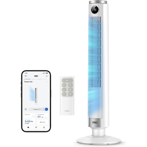 image:imageDREO Smart Tower Fan for Bedroom 4045 Adjustable Height 20dB Quiet Fan  28 fts Velocity DC Motor 9 Speeds 4 Modes 90Oscillating Standing Fan 12H Timer for Home Office with AlexaGoogleWhite