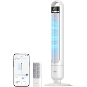 image:imageDREO Smart Tower Fan for Bedroom 90 Oscillating Standing Fans for Room with 4 Speeds 4 Modes 28dB Quiet for Sleep 26fts Velocity 8H Timer RemoteAppVoice Control for Living Room Office HomeWhite