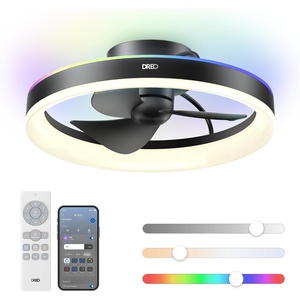 image:imageDREO Smart RGBIC Ceiling Fans with Lights Low profile Ceiling Fan with AlexaApp 20 Dimmable Lighting amp Color Tuning 22dB Quiet for Bedroom Game Room Easy Installation Black