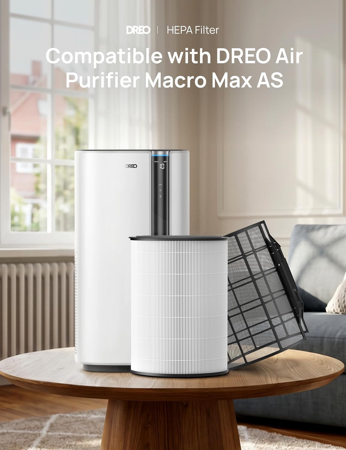 image:imageDREO Replacement Filter for Smart Air Purifier Macro Max ASDRHAP003AS 3in1 High Efficiency and Activated Carbon Filter for Removal of Smoke Odor Dust Allergens Pollen Black 1 Pack