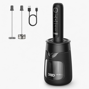 image:imageDREO Milk Frother Handheld Coffee Drink Hand Mixer Wand BaristaMaker NanoSilver Black with Cup